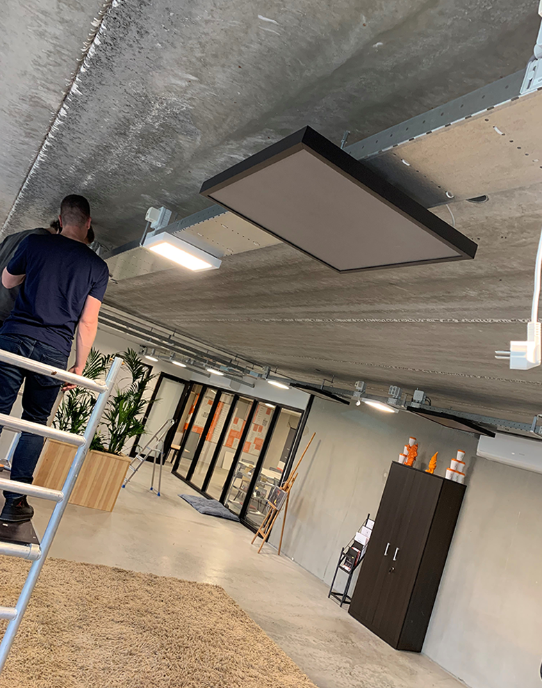 plafond montage, Infrarood, verwarmen, van het gas af, warmtenet, warmtepomp, duurzaam,