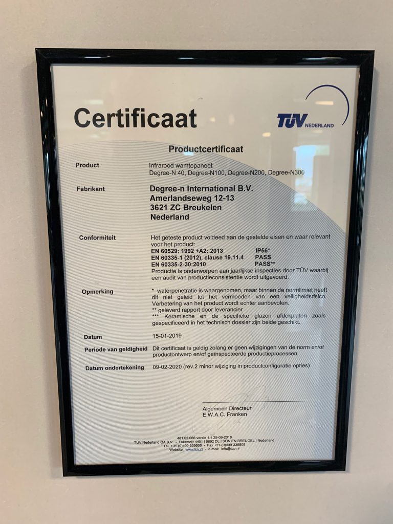 veiligheidscertificaat infraroodpanelen infrarood verwarming